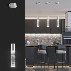 OKELI Modern Pendant Light, LED Bubble Crystal Kitchen Island Lights Fixtures,Chrome Mini Single Island Lights Pendant Lighting for Kitchen Island,Bar,6W,6000K,ETL (1P)