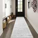 Vintage Carpet Runners for Hallway 8ft, Washable Non Slip Kitchen Runner 2.5x8 Floral Grey Print Bedroom Deocor, Boho Soft Carpet for Bathroom Entryway Laundry, Gray/White