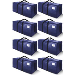 SWEET DOLPHIN 8 Pack 200LB Heavy-Duty Moving Bags with Wrap-Around Handles, Extra Large Storage Totes for Space Saving, Clothes Storage Bags, College Dorm Essentials, Blue, 24 Gal