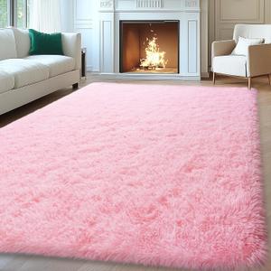 Mugorn 8x10 Area Rugs for Living Room, Pink Large Fluffy Rugs for Bedroom, Soft Carpet Shag Kids Room Rug, Non-Slip Fuzzy Rugs Indoor (8ft x 10ft, Pink)