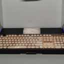 EWEADN Wired Typewriter keyboard and Mouse Combo, Typewriter Style Mechanical Gaming Keyboard,104 Keys Backlit LED Keyboards, Media Control Knob, Wired Keyboard Pink Switch for Windows/Mac/PC-Pink