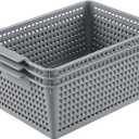 Set of 3 Large Plastic Baskets for Organizing, Plastic Storage Basket Organizer, Gray