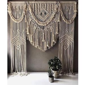 SN HANDICRAFTS Handmade Macrame Large Curtain Bohemian Boho Decoration Backdrop Wedding Wall Hanging W 75 x 85 Inch, Natural