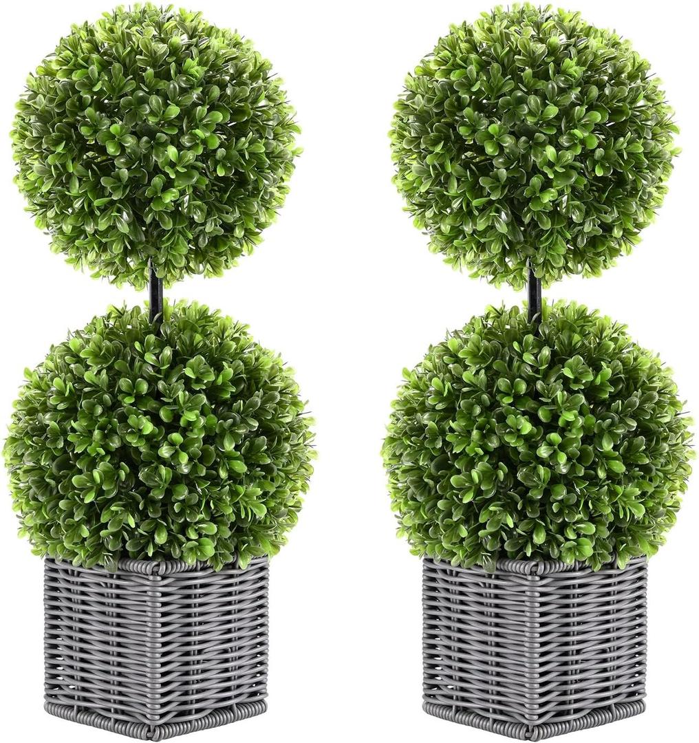 Artificial Boxwood Topiary Tree, Two 17'' Potted Boxwood Tree Topiary Ball Artificial Plant Shrub Greenery Arrangements in Pots Boxwood Tabletop for Table Desk Bookshelf Decor Artificial Boxwood Topiary Tree, Two 17'' Potted Boxwood Tree Topiary Ball Artificial Plant Shrub Greenery Arrangements in Pots Boxwood Tabletop for Table Desk Bookshelf Decor