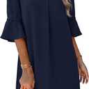 RUMIA Casual Dresses for Women Short Sleeve V Neck Daily Wear Shift Dress, Dark Blue L