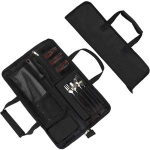 Chefs Knife Roll Bag, Heavy Duty Oxford Chef Knife Bag, Portable 13 Slots Chef Knife Case, Multi-function Cutlery Knives Pouch Holder Knife Wrap Wallet Tool Roll (Black)