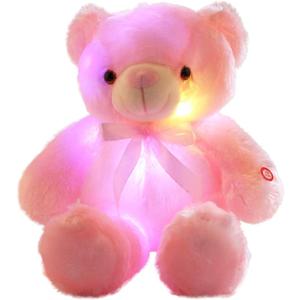 Light Up Teddy Bear Stuffed Animal, 18" LED Glow Plush Toy with Night Light, Soft Luminous Bear Toy for Kids Girls, Birthday Valentines (Pink)