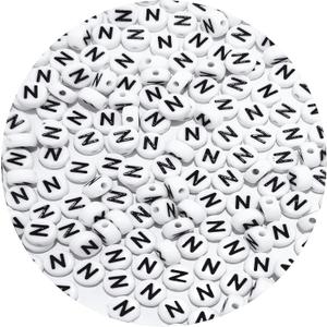 2 x Round Letter Beads 4x7mm Acrylic Alphabet Beads N for Bracelets Making Keychain Jewelry DIY - 100pcs, (Assorted P, N)