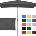 JEAREY 6.5x10 ft Rectangular Patio Umbrellas Outdoor Market Umbrella with Push Button Tilt and Crank, Table Umbrella 6 Sturdy Ribs UV Protection Waterproof for Pool Garden Backyard Deck, Gray