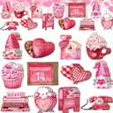 Glenmal 36 Pcs Valentine's Day Tree Ornaments Wooden Pink Valentine Decorations Heart Gnomes Love Truck Holiday Wood Valentines Tree Ornaments for Home Indoor Craft Party Decor (Sweet)