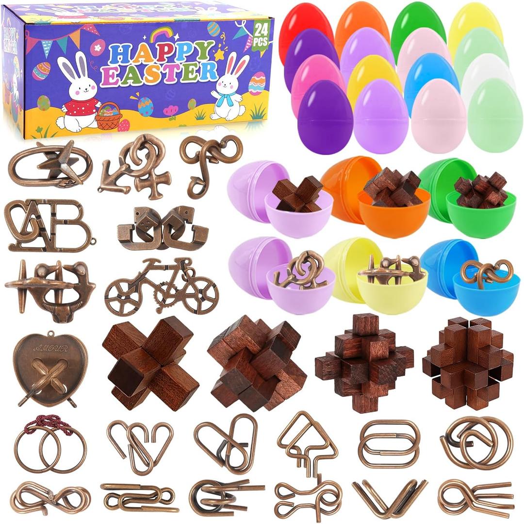 24pcs Easter Egg Fillers with Brain Teaser Puzzles Toys, Easter Basket Stuffers for Teens, Egg Fillers for Teens Adults Kids, Easter Eggs Hunt Games for Party Favors, Gifts for Kids,Boys and Girls