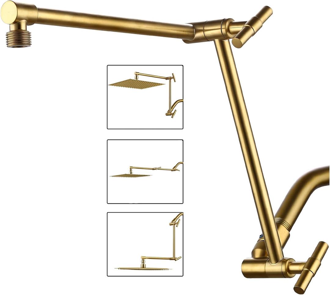 13-Inch Shower Head Arm, Gold, Stainless Steel, Adjustable, Locking Nut