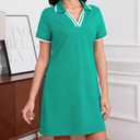 Women's Polo Dress Short Sleeve Lapel V Neck Collar Tennis Golf Mini Dress Casual Summer Workout Wear with Pockets (Medium, Green Teal)