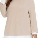 VISLILY Womens-Plus-Size-Tops Trendy Color Block Long Sleeve T Shirts Casual Loose Tunics Cute Knit Crewneck Blouses XL-5XL