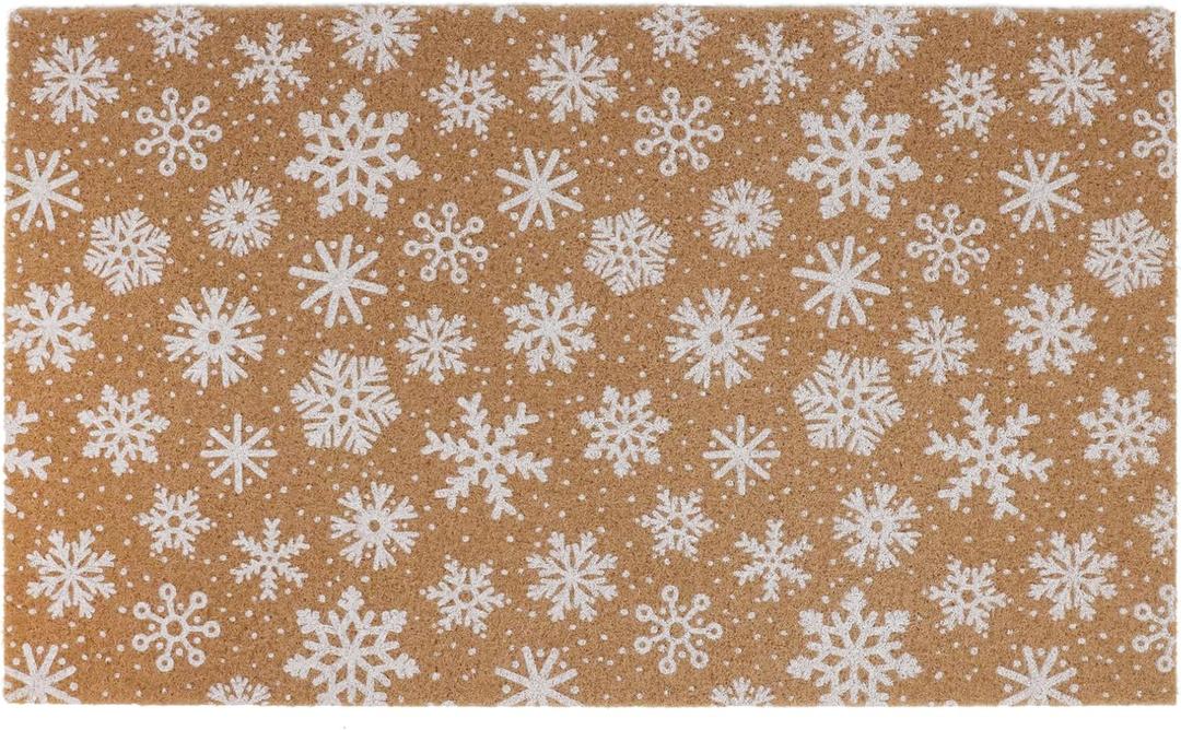 duduta White Snowflakes Christmas Door Mat 16.5"x28", Coco Coir Welcome Doormat Floor Entrance Mat Non Slip