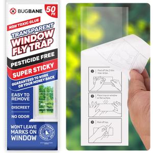 50 Window Fly Traps Sticky Non-Toxic Clear Fly Paper Indoor for Home. No Mess Flies Window Sticky Traps Bug Flies Strips Indoors. Fruit and Housefly Trap Indoor Flypaper Tape Gnat Catcher Killer