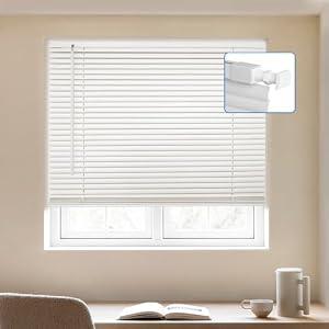 MYshade No-Drill Cordless Horizontal Mini Blinds – 47.5" W x 64" H Tool-Free Inside Mount Window Blinds with 1" Vinyl Slats, Light Filtering & Privacy, Child & Pet Safe, White