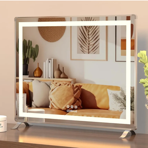 Large Vanity Mirror with Lights 24'' x 20'', Lighted Makeup Mirror with Dimmable 3 Modes for Dressing Room & Bedroom, Touch Screen Control, Aluminum Frame Silver (24 * 20)