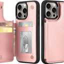 Arae Compatible for iPhone 15 Pro Max Case with Card Holder - Wallet Case with PU Leather Card Pockets Back Flip Cover for iPhone 15 Pro Max 6.7 inch - Rose Gold