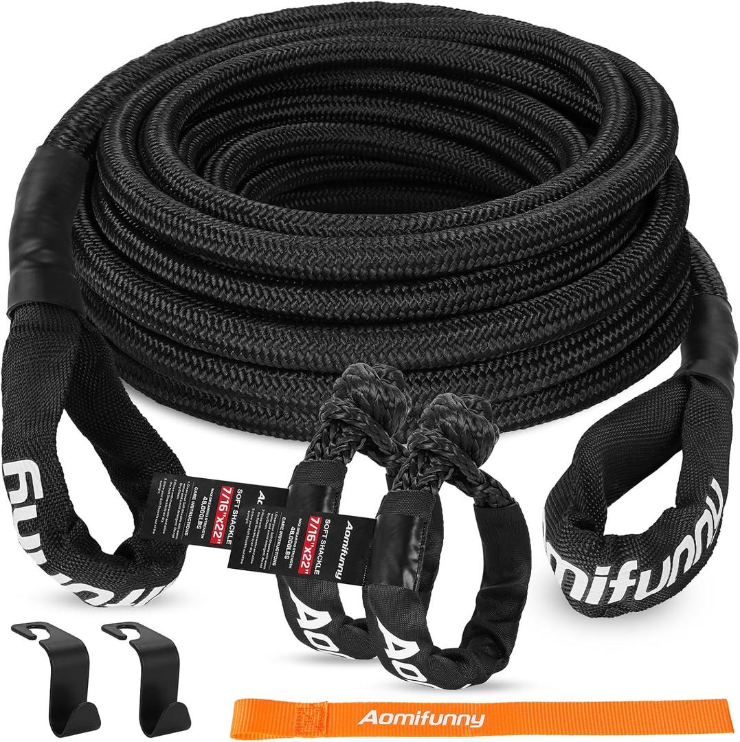 7/16" x 30ft UHMWPE Tow Rope, 31,200 Lbs Break Strength, Heavy Duty Tow Strap Recovery Kit for ATV, UTV, SUV, Cars(Black)
