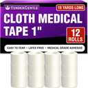 Cloth Medical Tape for Wound Care - 12 Rolls of 1 Inch Durable Surgical Tape to Secure Dressings - 10 Yards Long - Easy to Tear and Latex Free
