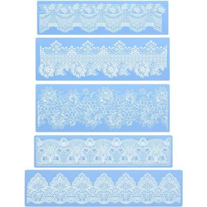 Beasea Silicone Lace Mold, 5pcs Lace Fondant Molds for Cake Decorating Flower Pattern Mat Moulds Sugar Craft Tools - Blue (03.Blue with Floral Style)