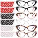 CHOFILORD 6 Pack Cat Eye Reading Glasses for Women Fashion Cute Blue Light Blocking Computer Readers Spring Hinge (Colorful-B, 1.5, x)