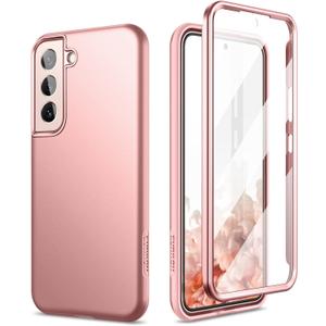 SURITCH for Samsung Galaxy S22 Case, [Built-in Anti-Scratch Screen Protector] 360 Full Body Protection Dual Layer Shockproof Rugged Bumper Phone Cover for Galaxy S22 6.1 Inch (Pink Gold)