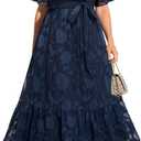 Pinup Fashion Plus Size Dresses for Wedding Guest - 2025 Cocktail Semi Formal Summer Wrap V Neck Maxi Dress, Size: 22 Plus
