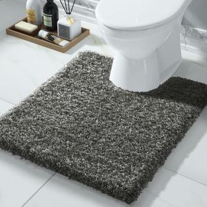 Yimobra Toilet Rugs U Shaped 24x20", Ultra Soft and Water Absorbent Bath Mats, Non Slip Fluffy Luxury Microfiber Contour Bath Rugs for Toilet, Dry Quick, Machine Washable, Light Gray and Black Gray