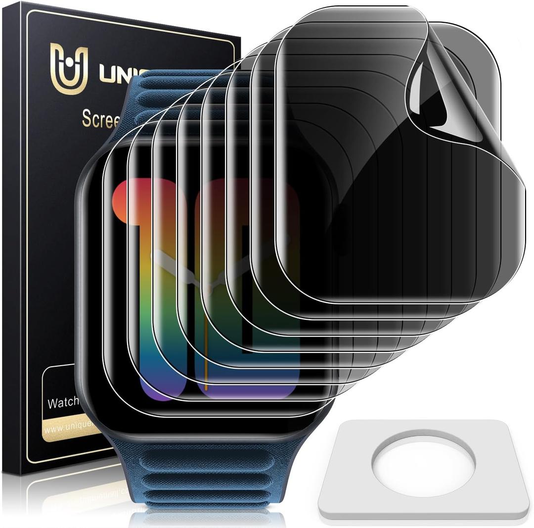 UniqueMe 8 Pack Privacy Screen Protector Compatible for Apple Watch Series 10 46mm - [Upgrade Flexible Film] [Bubble Free] Soft HD TPU Clear Anti-Scratch Film for iWatch 46mm (46MM, Black)
