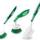 Libman Green & White Cleaning Brush Kit, 3-Piece Set, All-Purpose Brushes for Kitchen, Basins, Sinks, Dishwashers