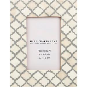 Picture Photo Frame Moorish Damask Moroccan Arts Inspired Handmade Naturals Bone Frames Size 4"x6", White-Grey