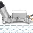 Upgrade Aluminum Engine Oil Cooler & Filter Housing Kit with Sensors and Gaskets Compatible with 2017-2018 Chrysler 200 300 Dodge Charger Challenger Journey Wrangler Ram ProMaster V6 Engine (Plastic Cap)