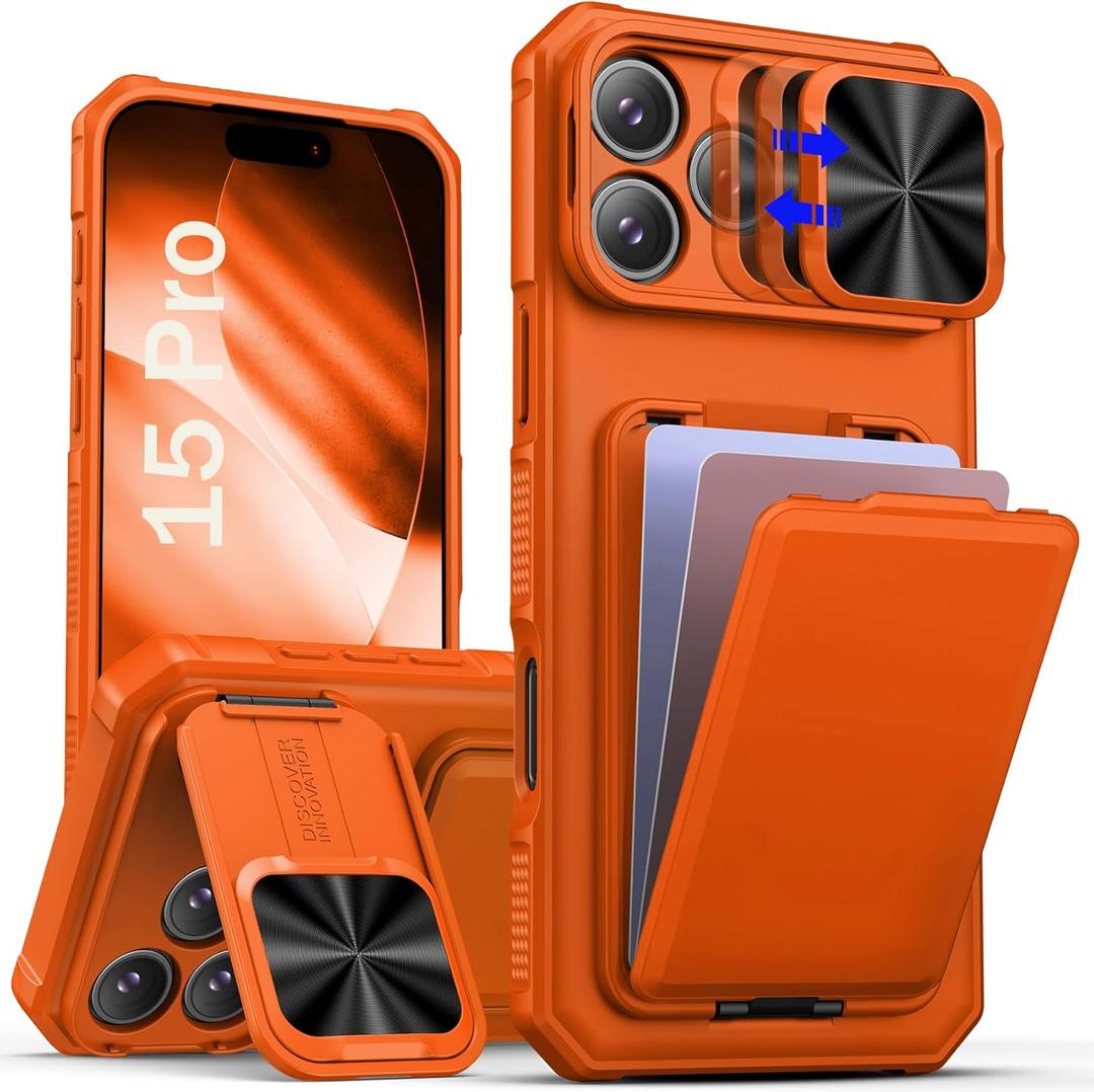 SSLOTSCASE for iPhone 15 Pro Case with Kickstand, Light Red
