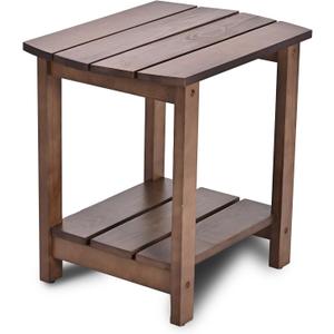 Adirondack Side Table, Double Outdoor Side Tables 16.5" Solid End Tables, Small Outdoor Coffee Table Pine Wood Weather Resistant for Patio, Backyard,Pool (16-Dark Brown, Set of 1)