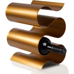 Wine Rack Countertop, Freestanding Creativity Modern Small Wine Holder, Tabletop Wine Stand for Kitchen Wine Bar Inside Cabinet, Pantry Decor-5 Bottle (Gold)