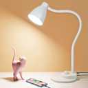 BOHON LED Desk Lamp with USB Charging Port, 3 Color Modes Dimmable Reading Lamp, Auto Dimming Task Lamp, Flexible Neck Table Light for Dorm Bedside, Adapter Include, White