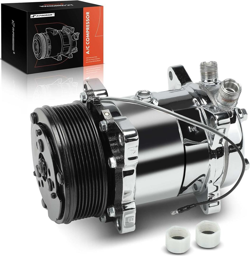 A-Premium Air Conditioner AC Compressor with Clutch Compatible with Sanden 508, 8-Groove Belt, Chromed