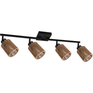 BoostArea 4 Light Track Lighting Kit, 4 Way Ceiling Spot Lighting with Handwoven Hemp Rope Lampshade, Flexibly Rotatable Light Head for Kitchen, Living Room, Bedroom, Bulb Not Included
