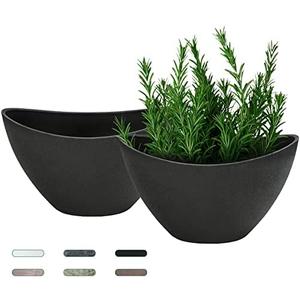 LaDoVita Plant Pots with Drainage Holes, 12 Inch Large Planters for Indoor Plants, Plastic Flower Pots Outdoor, Set of 2 Pack, Frosted Black