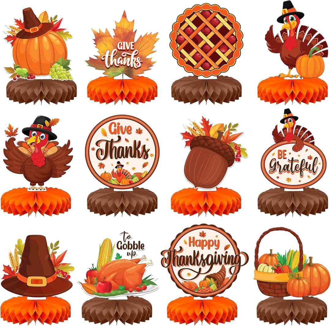 KatchOn, Happy Thanksgiving Centerpieces for Tables  Pack of 12 | Thanksgiving Decorations for Table | Pumpkin & Turkey Centerpieces for Tables | Friendsgiving Party Decorations, Harvest Decorations