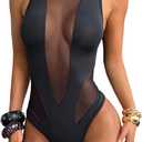 Milumia Women's Sleeveless Sheer Mesh Bodysuit Mock Neck Cut Out See Through Tank Top L