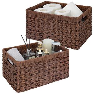 GRANNY SAYS Wicker Storage Baskets for Shelves, Wicker Baskets for Organizing, Waterproof Woven Basket for Pantry, Rectangle Basket for Shlef, Brown, 2-Pack