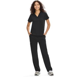 COZYFIT Scrubs for Women Set Medical Uniform - V-Neck Top & Straight Leg Pants with 9 Pockets, Unisex Workwear COZY SCRUBS (Black, S)