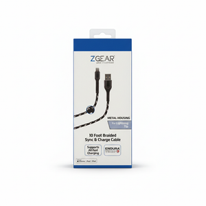 Zgear Metal Housing For Lightning Tip 10 Foot Braided Sync & Charge Cable