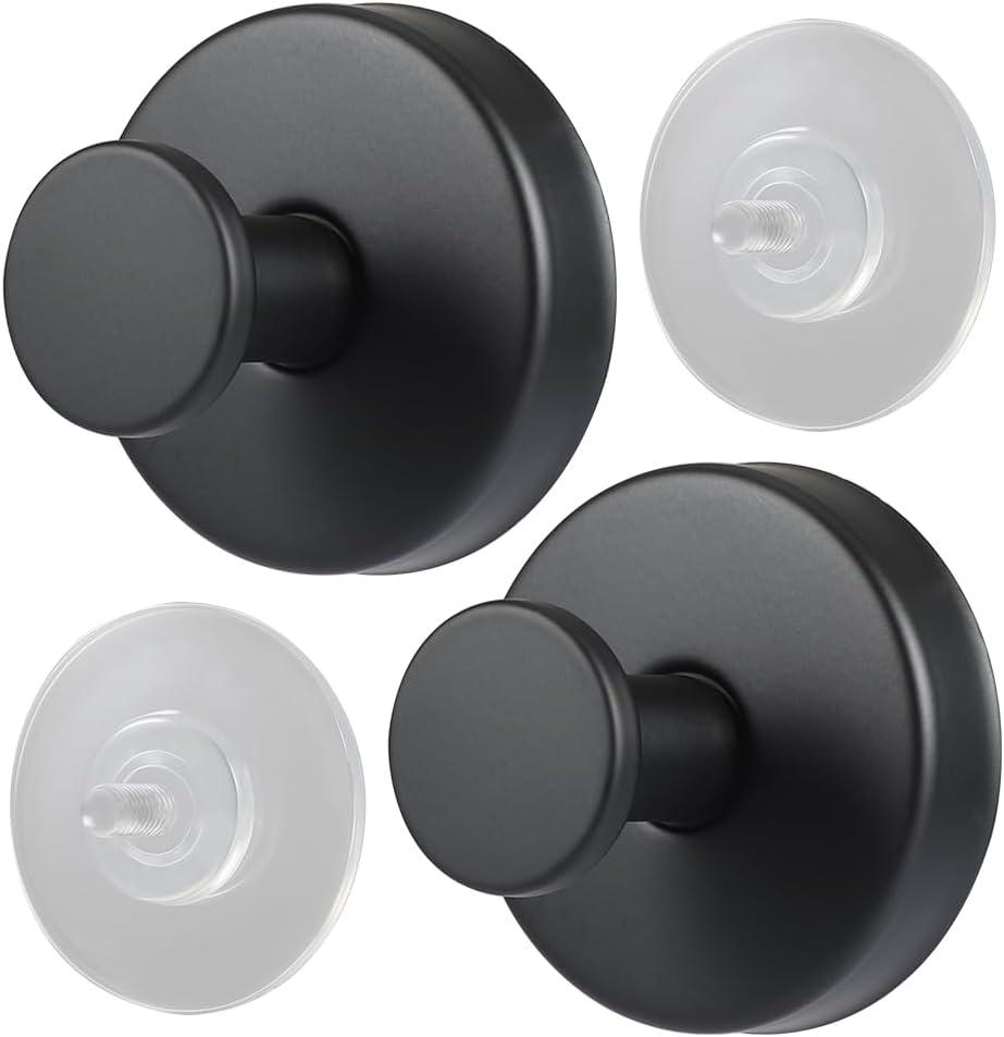 Picowe Suction Cup Hooks Stainless Steel Wreath Hanger Shower Wall Storage Hook Organizer for Hanging Tower Clothes Bags Keys Hats Decorations Wreath (Black, 2)