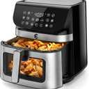 9.5Qt Large Air Fryer Oven, 12 Digital Preset Airfryer Toaster Oven Combo with Touchscreen, Non Toxic Stainless Steel Air Fryer with Viewing Window, XL Capacity Basket Style Airfryer for Family, Black