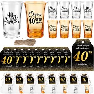 50 Sets 40th Birthday Party Favors for Guests Souvenir Short Glasses Cheers to 40 Years Acrylic Clear Shot Glasses Thank You Tags with Organza Bags Twine for Anniversary Wedding Shower