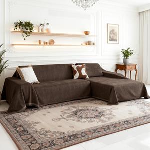 MEETSKY Sectional Couch Covers Chenille 2 Pieces Couch Covers for L Shape Sofa Cover Washable, Sofa Throw Cover for 3 Cushion Couch, Sofa Slipcover for Dogs(X-Large, 71"x118"+71"x118", Dark Chocolate)
